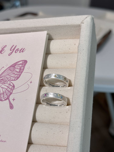 橘子酱定制 / 梦幻彩色银河情侣对戒s925纯银闭口指环纪念日礼物