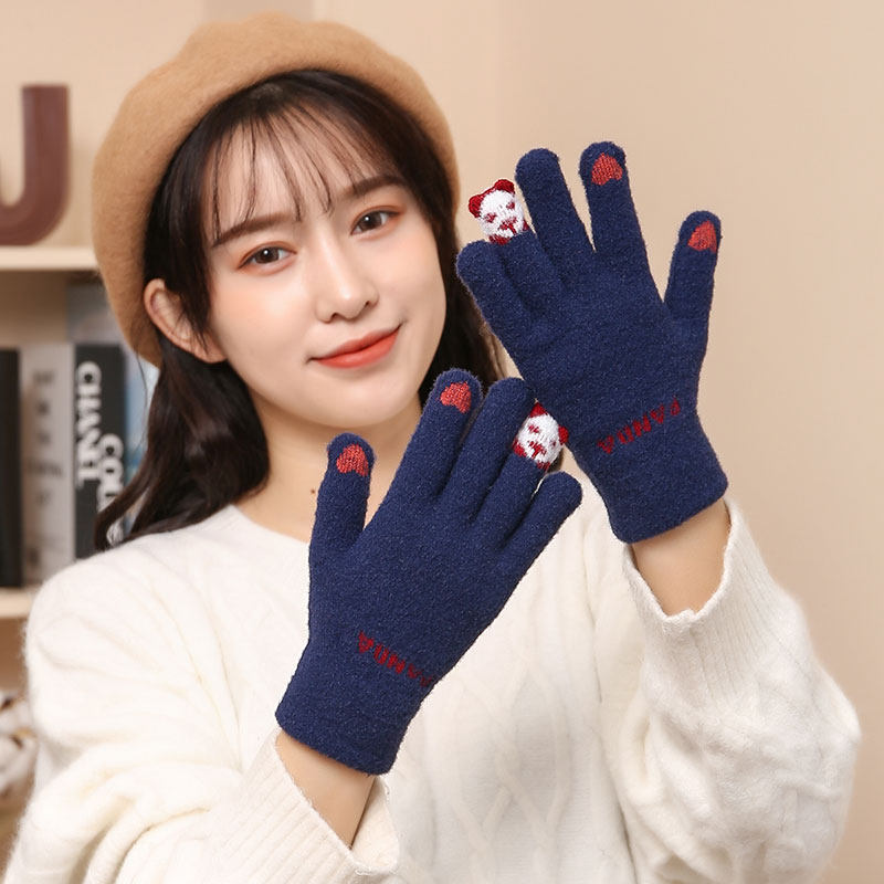 BEAR THICKENED WARM CUTE KOREAN COLD-PROOF KNITTED WOOLEN GLOVES WINTER SCHOOLGIRL RIDING DRIVING TOUCH SCREEN AUTUMN