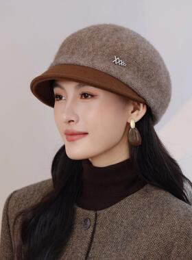 秋冬季保暖鸭舌帽女贝雷帽女款帽子新款中老年女帽妈妈洋气毛线帽