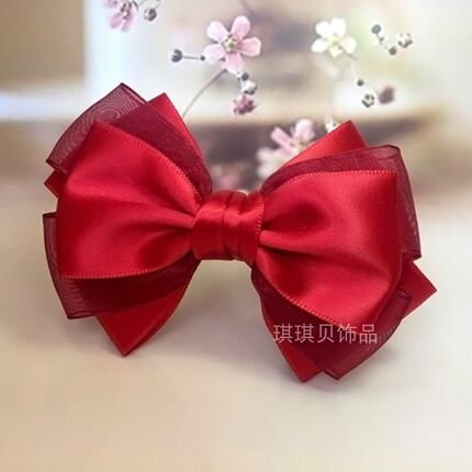 日韩发卡顶夹盘发饰品酒红粉色蝴蝶结发夹气质女款头饰 hair clip
