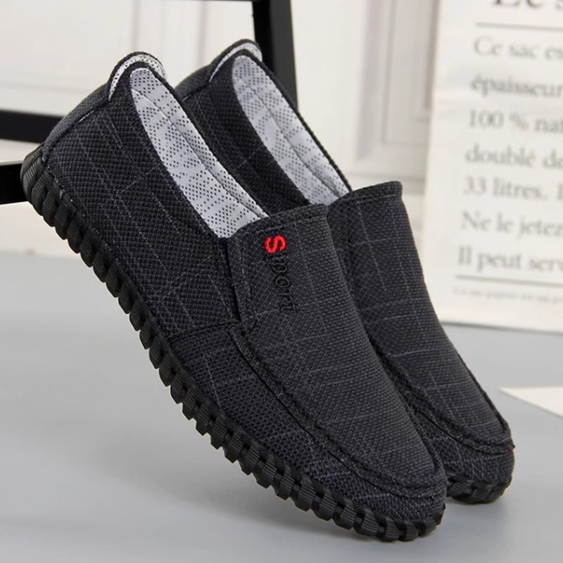 老北京布鞋男春秋单鞋一脚蹬中老年休闲爸爸鞋防滑牛筋底亚麻男鞋