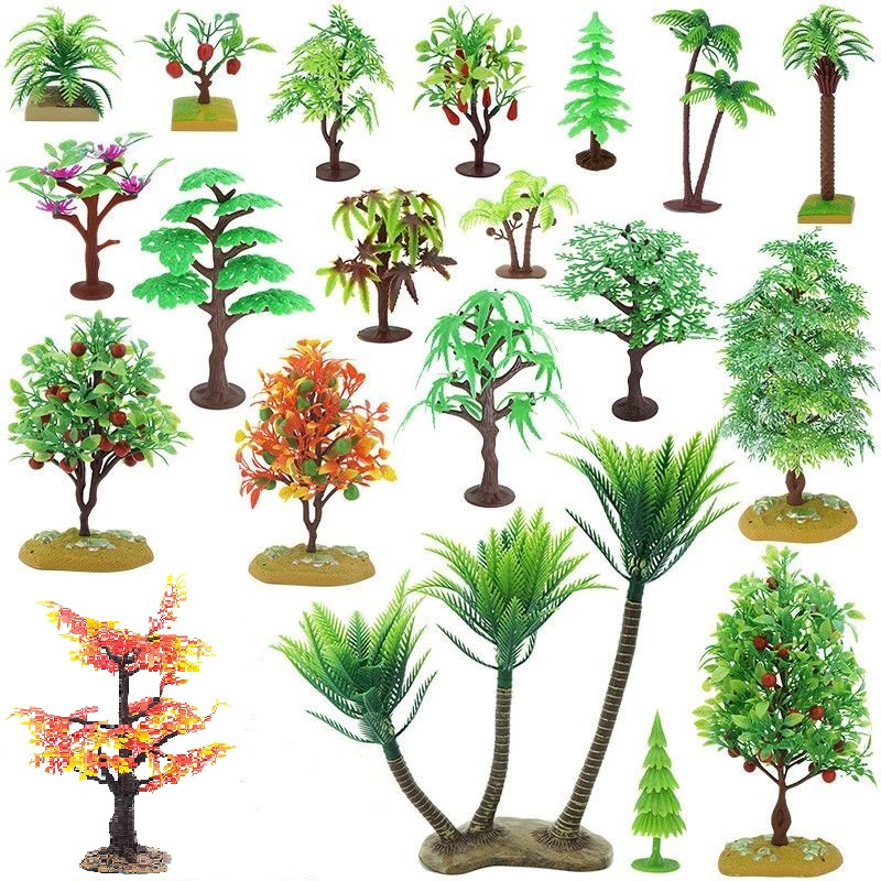 微景观塑料仿真小树场景树沙盘树模型大树带地垫动物玩具模型系列