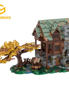 SETbricks街景建筑秋景古老小镇房子店铺小颗粒拼装积木益智玩具