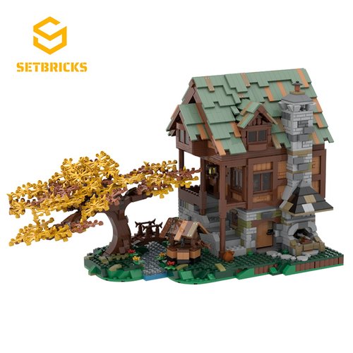 SETbricks街景建筑秋景古老小镇房子店铺小颗粒拼装积木益智玩具