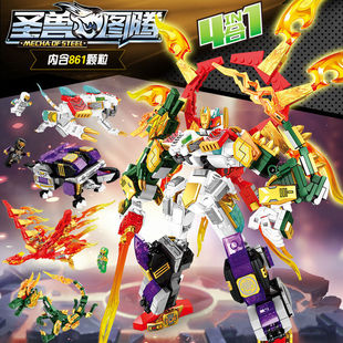 森宝拼装103237积木圣兽图腾神兽合体4合1组装机器人模型男孩玩具