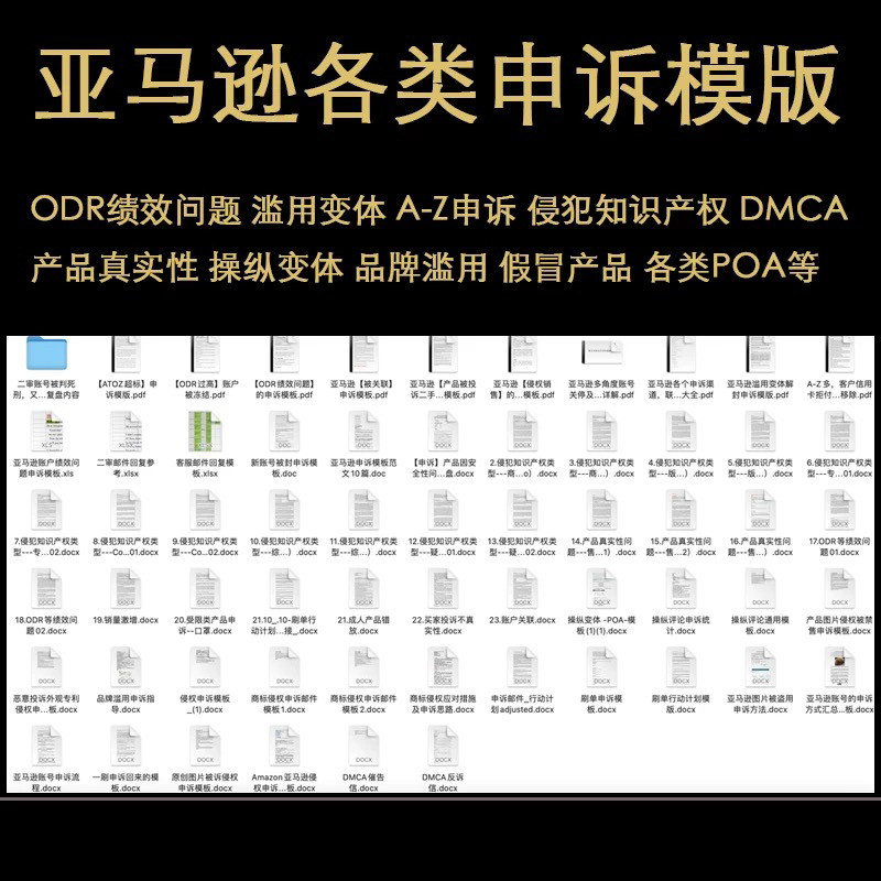 亚马逊各类申诉模版ODR绩效二审A-Z侵权DMCA产品真实性假冒产品图片
