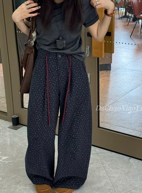 大超小越正品原版秋季新款抽绳麦穗碎花阔腿裤弯刀裤时尚洋气9701