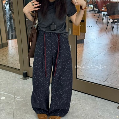 大超小越正品原版秋季新款抽绳麦穗碎花阔腿裤弯刀裤时尚洋气9701