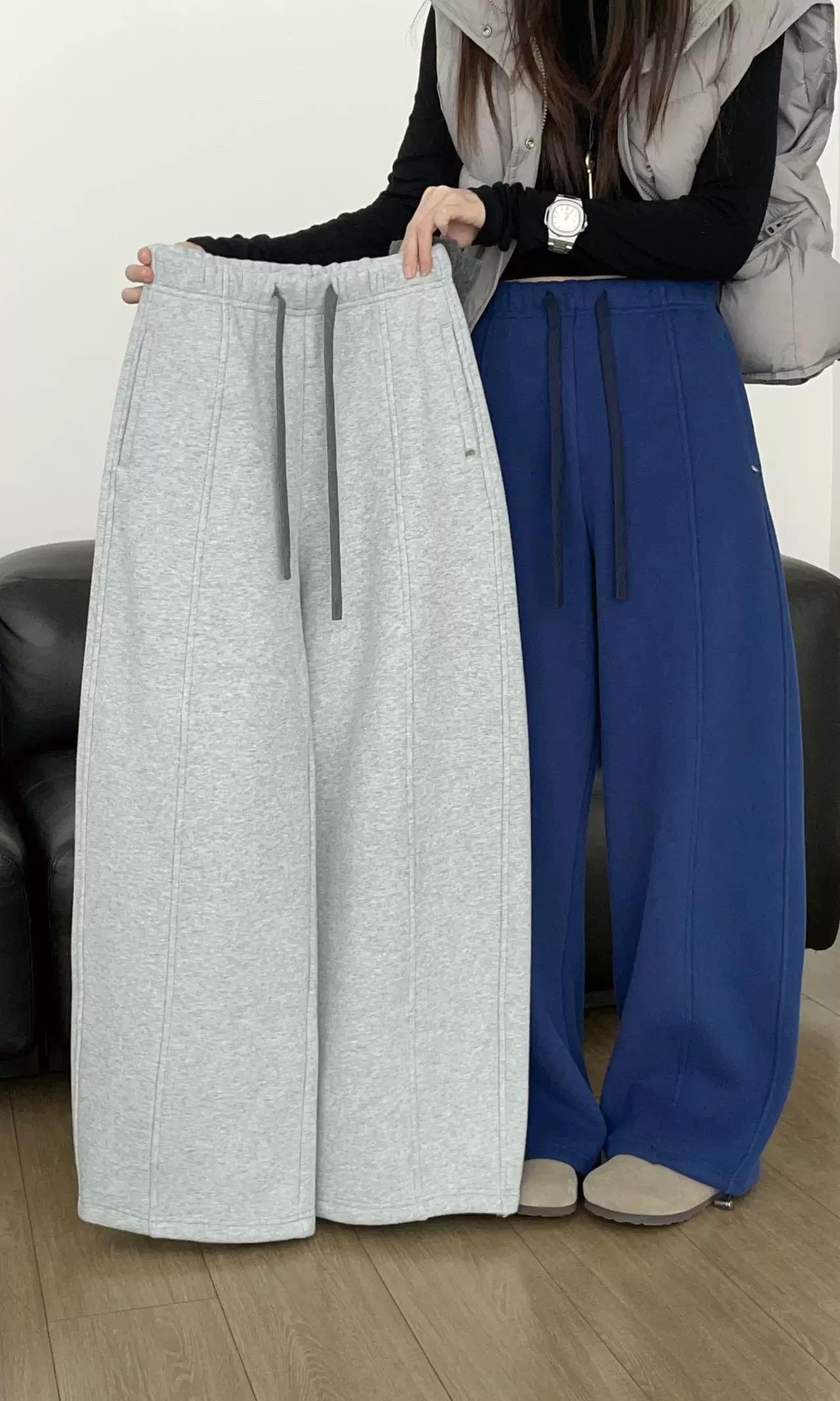 纤贝思1003冬季新款韩版时尚松紧腰抽绳加绒加厚休闲裤女卫裤