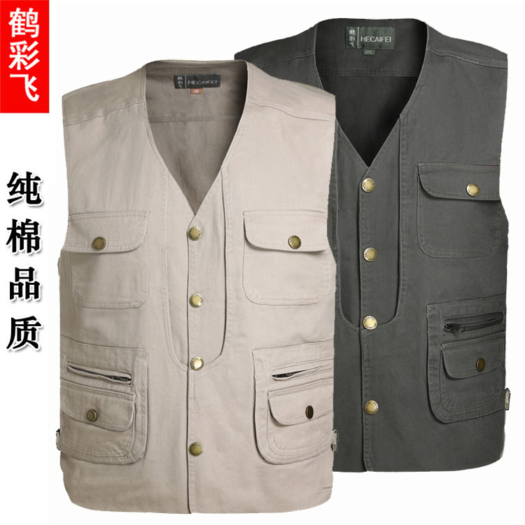 春秋户外多口袋马夹全棉透气中老年马甲坎肩夏季男士钓鱼摄影背心
