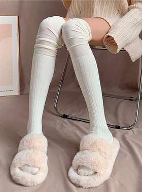 日本Durgge拼接袜子女秋冬堆堆长筒袜过膝高筒袜白色ins潮长靴袜