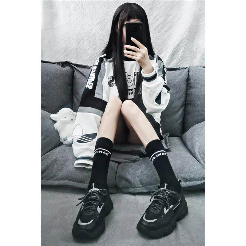 日本高端 半筒袜子女中筒袜春秋纯棉外穿ins潮运动瘦腿日系小腿袜