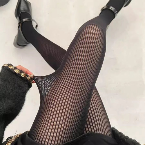 日本高端细竖条纹显瘦jk打底裤女春秋薄款蕾系丝袜秋冬黑色连裤袜