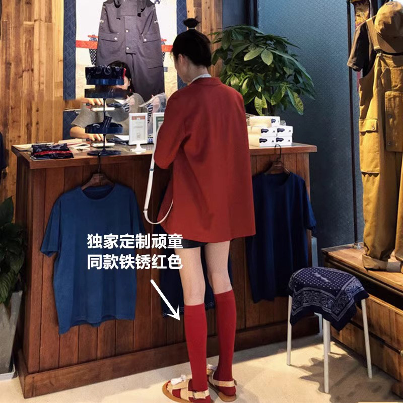 日本网红同款顽童大人高筒袜纯色酒红色中筒袜女学院风及膝小腿袜
