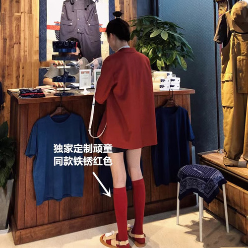 日本网红同款顽童大人高筒袜纯色酒红色中筒袜女学院风及膝小腿袜