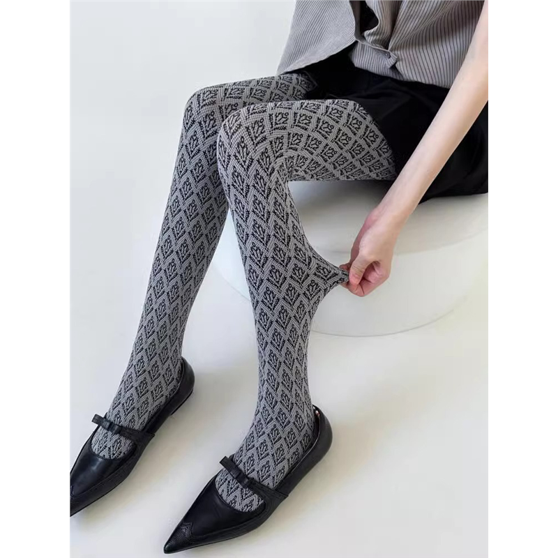日本高端秋冬打底灰色复古提花时尚辣妹纯色百搭连裤丝袜女ins潮