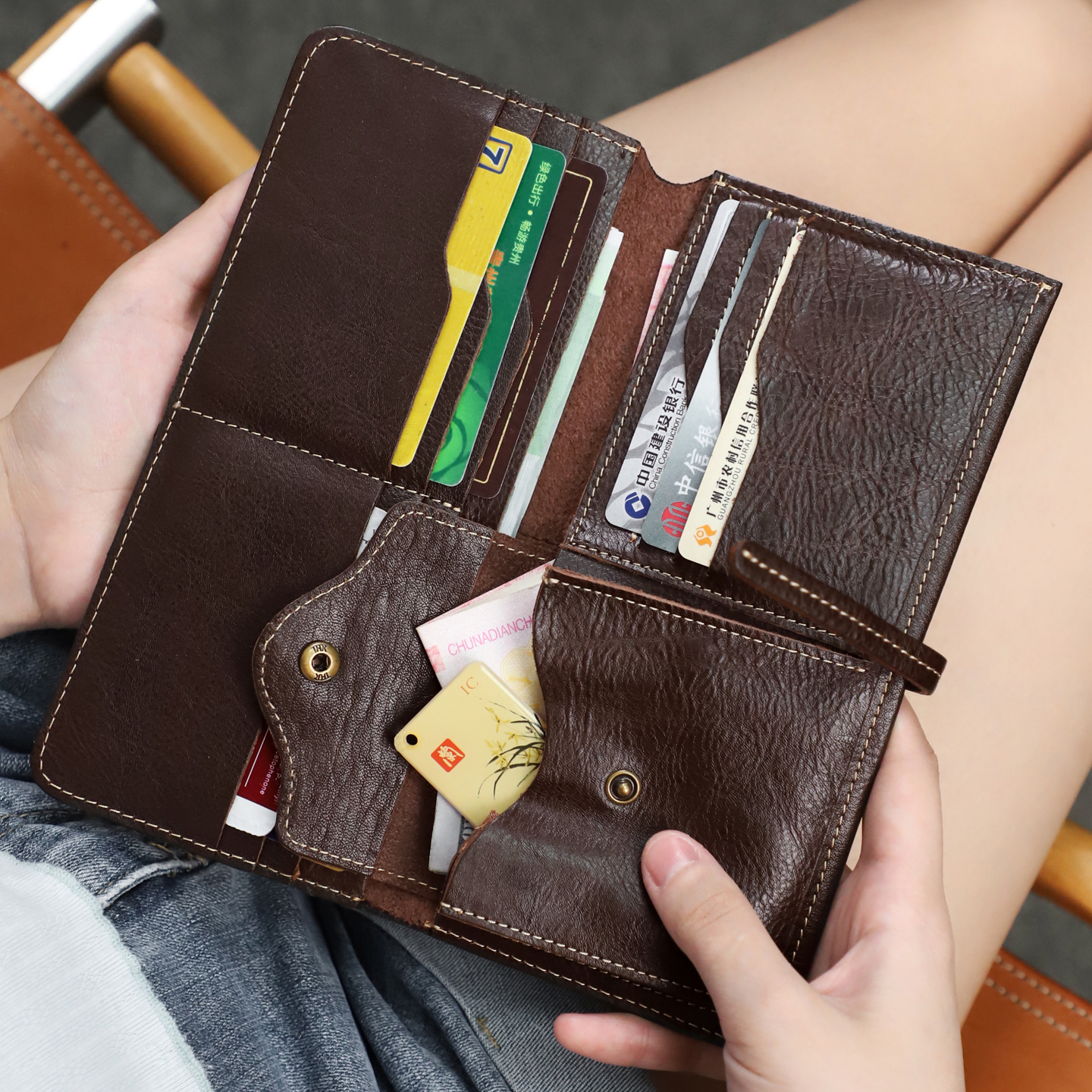 头层植鞣柔软牛皮长款大容量钱包