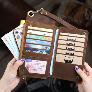 复古真皮男士 多卡位手拿包多功能卡包皮夹子钱夹机车风潮 钱包长款