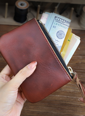 霍尔文牛皮horween 零钱包手工复古个性硬币包真皮短款拉链卡包潮