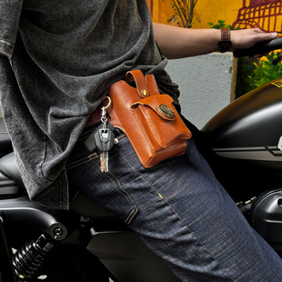 植鞣牛皮新款手机包男士双手机收纳包手工真皮穿皮带腰包骑行小包