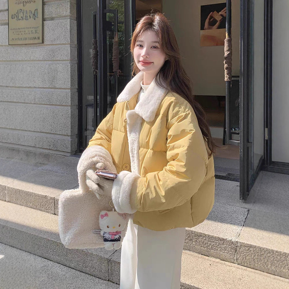 2025年冬季新款短款翻领羽绒服女款冬季高级感小个子白鸭绒抗寒保