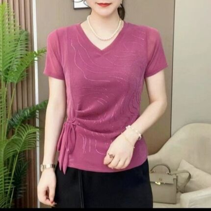 2026夏季新款高档短袖T恤女上衣显瘦遮肚子时尚洋气弹力百搭小衫
