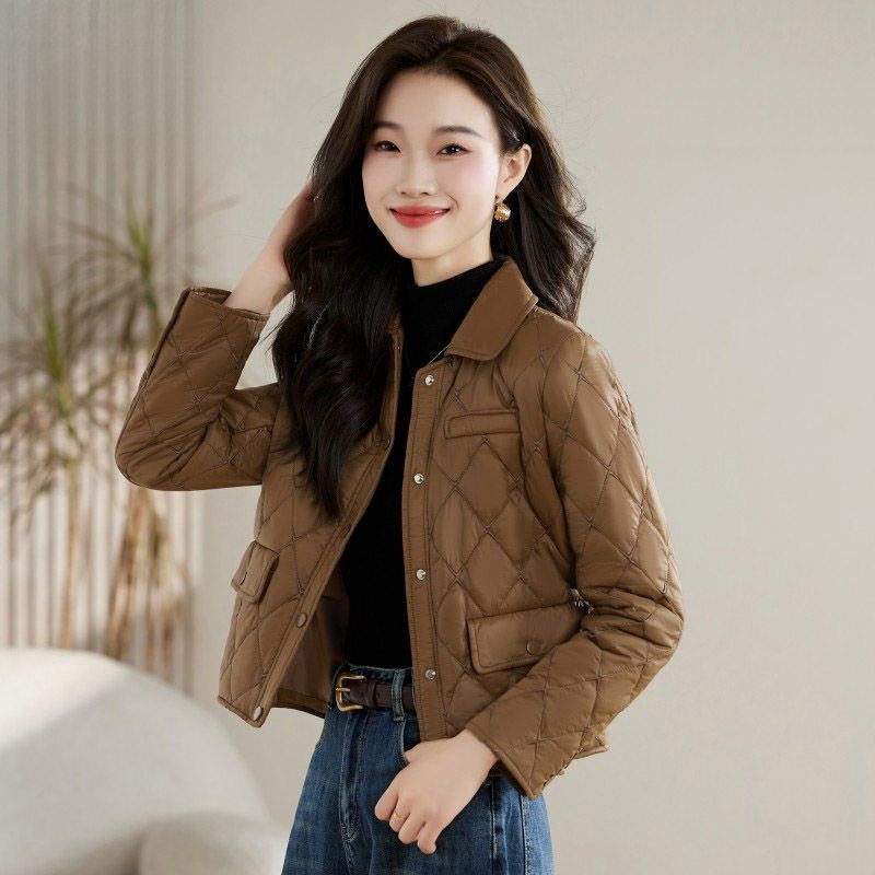 小香风短款棉服女新款秋冬季菱格棉袄小个子外套棉衣轻薄小棉袄