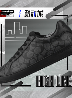 COACH 蔻驰 HIGH LINE 黑色 男圆头系带老花运动休闲鞋 CY309-MFQ