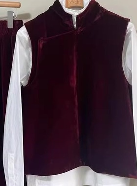 MS知之行之可拉红色丝绒琵琶斜襟中式马甲挺括有型工厂店一件批发