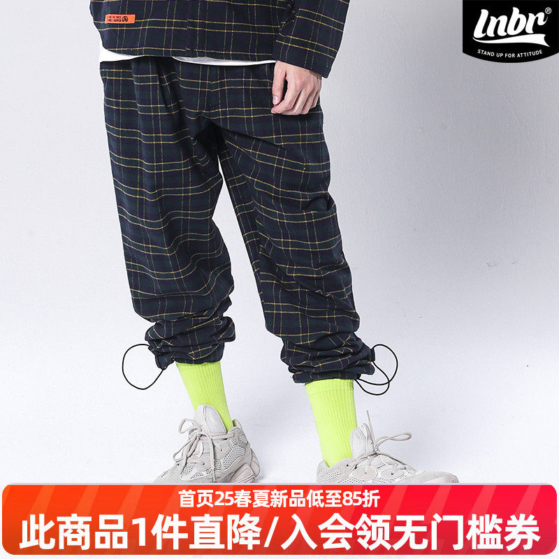 LNBR潮牌秋季格子休闲裤宽松抽绳束脚长裤直筒个性运动裤时尚大码,男装,休闲裤,淘宝优惠券,粉丝福利购,淘宝优惠卷