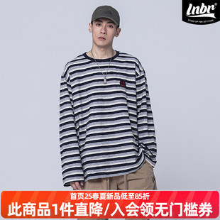 加大码 LNBR国潮24SS春新品 休闲宽松上衣情侣款 T恤男美式 条纹长袖