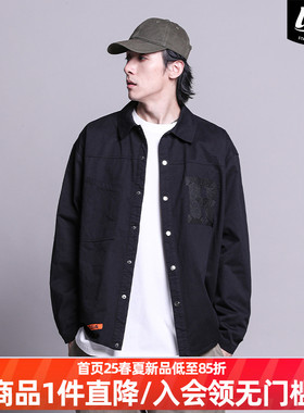 LNBR秋新品黑色宽松休闲长袖衬衫男潮牌工装风廓形落肩长袖外套