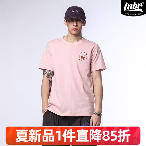 LNBR原创25夏季新品粉色比心印花T恤宽松百搭潮流男女短袖加大码