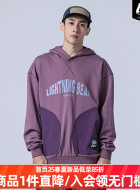 LNBR秋冬美式复古紫色连帽卫衣潮牌高级感情侣宽松情侣上衣加大码