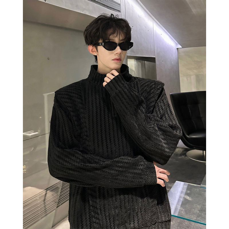 高级感男士卫衣雪尼尔立领卫衣美式复古潮流打底设计重磅翻领外套