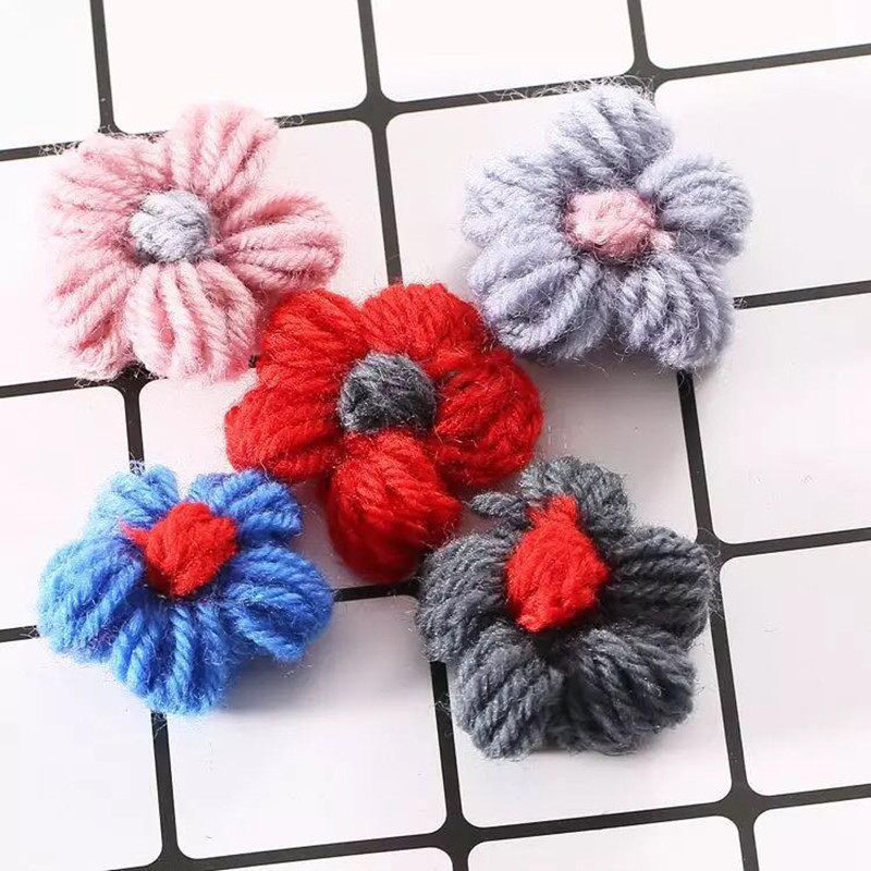diy韩国花朵胸花新款毛线编织定型花片手机壳发饰服饰耳饰装饰品