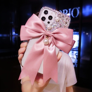 蝴蝶结oppoReno12镶钻手机壳奢华reno10pro+高级水晶11带钻石闪9se创意Findx7保护套防摔X6全包A98少女粉5潮4