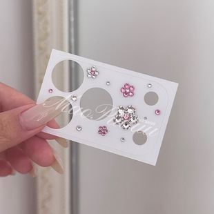 镂空钢化镜头膜适用苹果17promax新款带水钻Phone16Pro手机后置摄像头保护贴15plus透明14奢华水钻13防摔