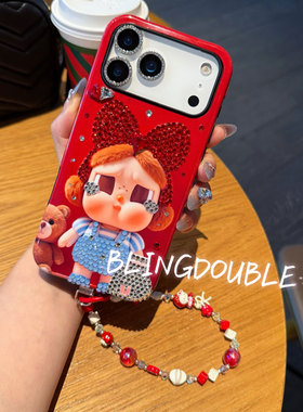 过年正红色蝴蝶结奶瓶哭娃iPhone17ProMax可爱水钻手机壳15plus卡通镶钻适用苹果16全包防摔13少女个性时尚14