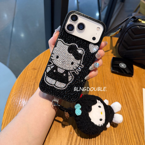 卡通Kt猫vivoS50满水钻手机壳女款X300Pro黑皮S30防摔S21个性X200