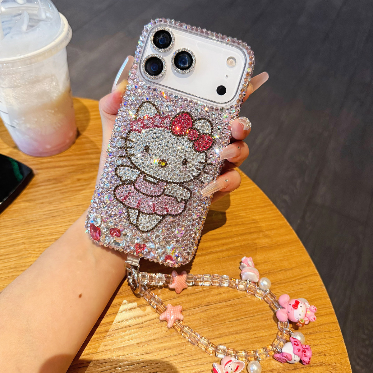 苹果17Pro Max网红同款Kt带钻手机壳iPhone16奢华水钻可爱卡通猫15plus全包14防摔13mini保护套适用12链11女X