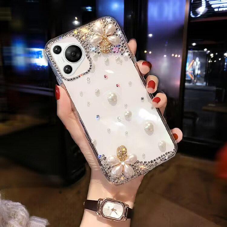 华为P70Pro珍珠水钻手机壳简约轻奢nova12活力版带钻石闪Mate60透明软硅胶套11防摔P50适用荣耀100高级感90SE