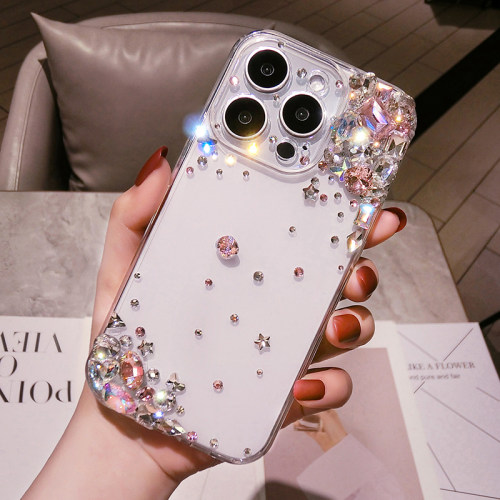 苹果18ProMax镶钻手机壳高级感女iPhone17带钻石闪13mini保护套15plus防摔适用16全包14软硅胶XS奢华12水晶11