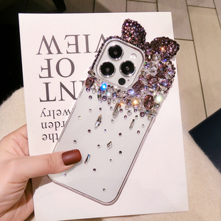 蝴蝶结iPhone17ProMax镶钻手机壳苹果16奢华新15plus带钻石闪13mini紫水晶14高档12全包XS保护套7适用8可爱女