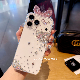 蝴蝶结iPhone17ProMax镶钻手机壳苹果16奢华新15plus带钻石闪13mini粉水晶14高档12全包XS保护套7适用8可爱女