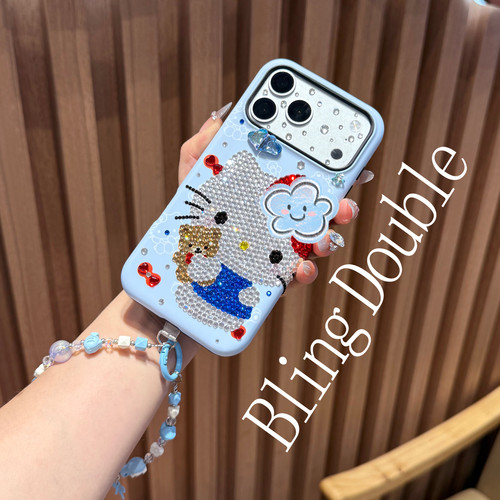 适用iPhone17ProMax水钻手机壳女款苹果16卡通猫15plus可爱14链13