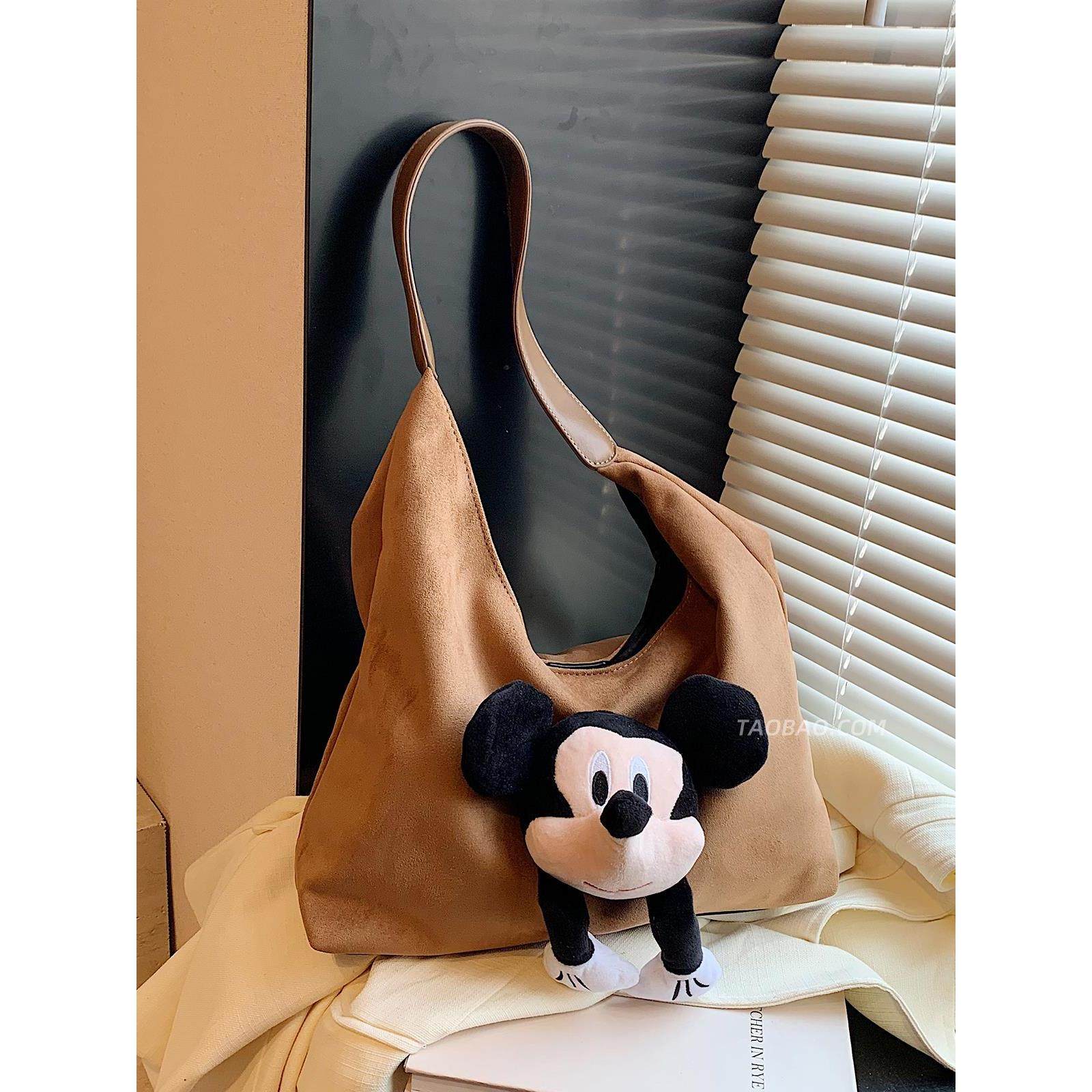 休闲软面大容量包包女式2025新款通勤复古麂皮绒单肩包公仔托特包,箱包皮具/热销女包/男包,托特包,淘宝优惠券,粉丝福利购,淘宝优惠卷