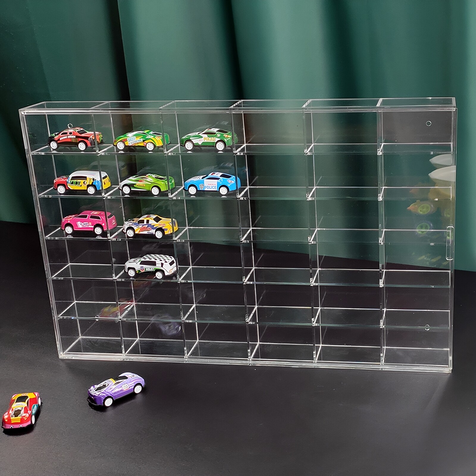 1:64亚克力红小汽车收纳柜儿童玩具多美卡风火轮展示架透明壁挂箱