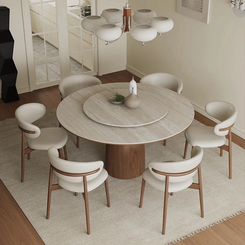 中古风岩板餐桌圆桌家用小户型餐厅实木圆形饭桌椅组合带转盘新款,住宅家具,岩板餐桌,淘宝优惠券,粉丝福利购,淘宝优惠卷