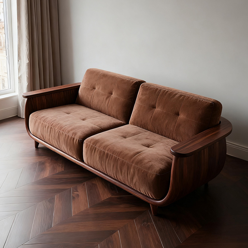 新款黑胡桃木布艺实木沙发现代简约客厅沙发2025新款高级感沙发